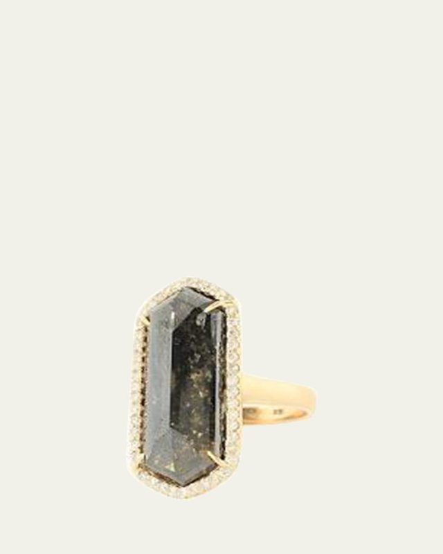 18K Gold Natural Black and White Diamond Ring, Size 7